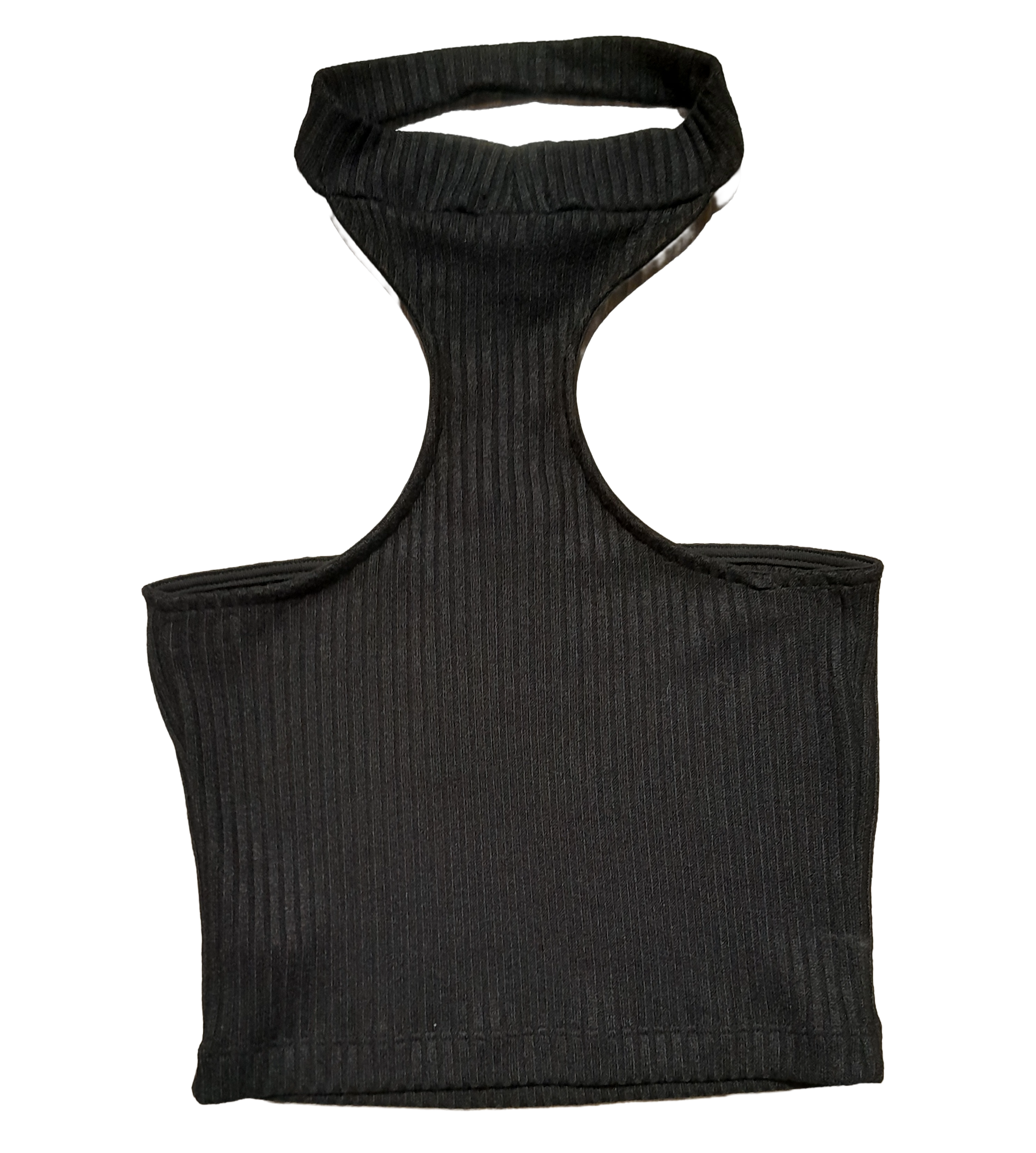 Top nero con etichetta