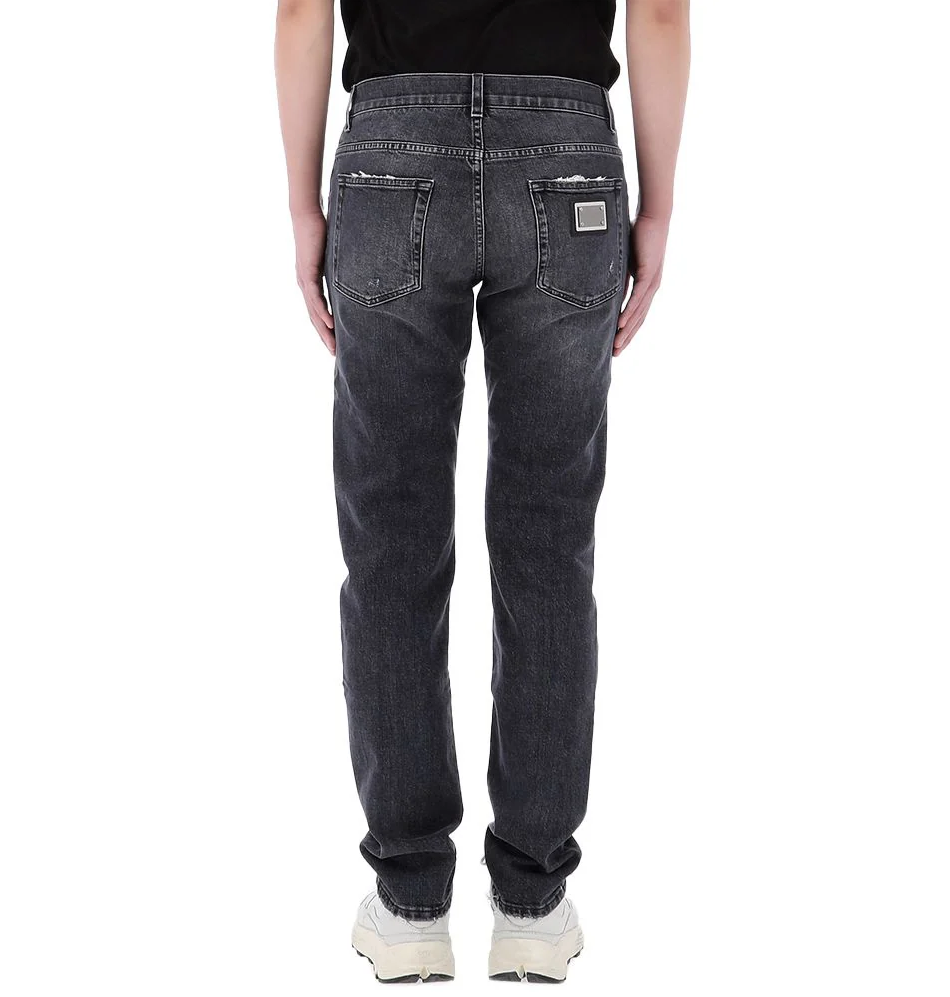 Lucky chance logo distressed denim