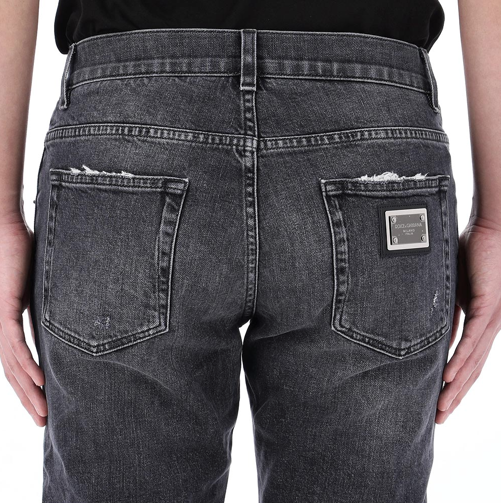 Lucky chance logo distressed denim