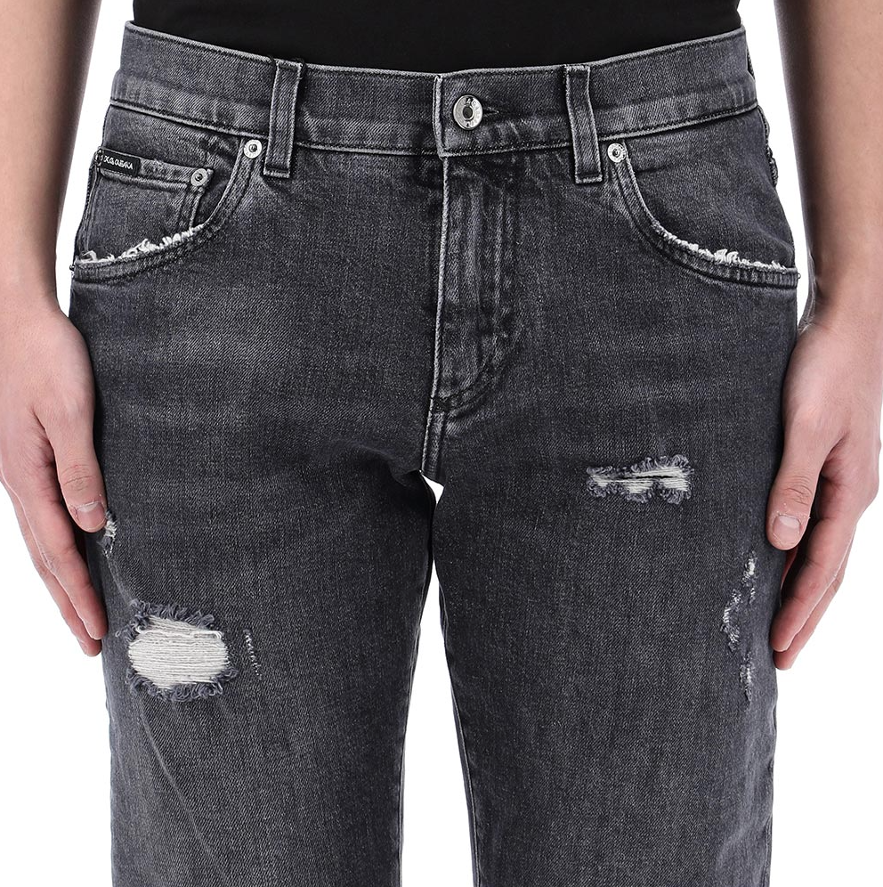 Lucky chance logo distressed denim