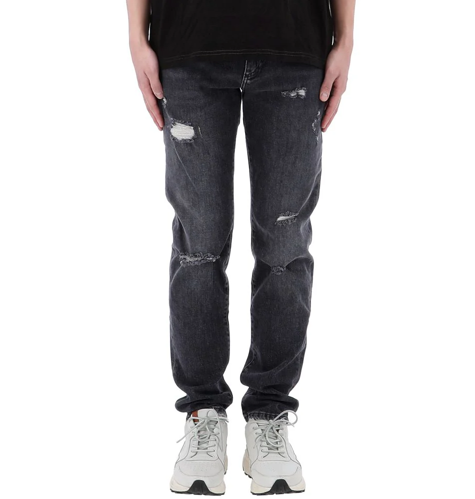 Lucky chance logo distressed denim