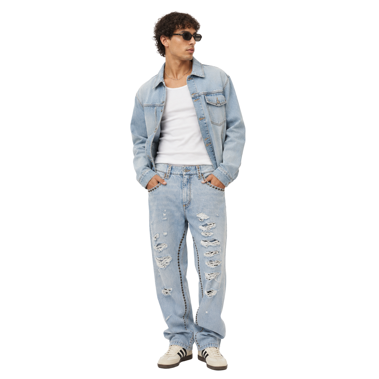 Pantalone in denim con borchie