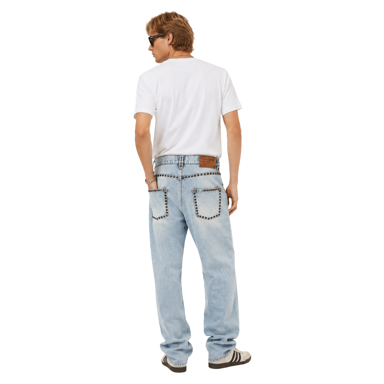 Pantalone in denim con borchie