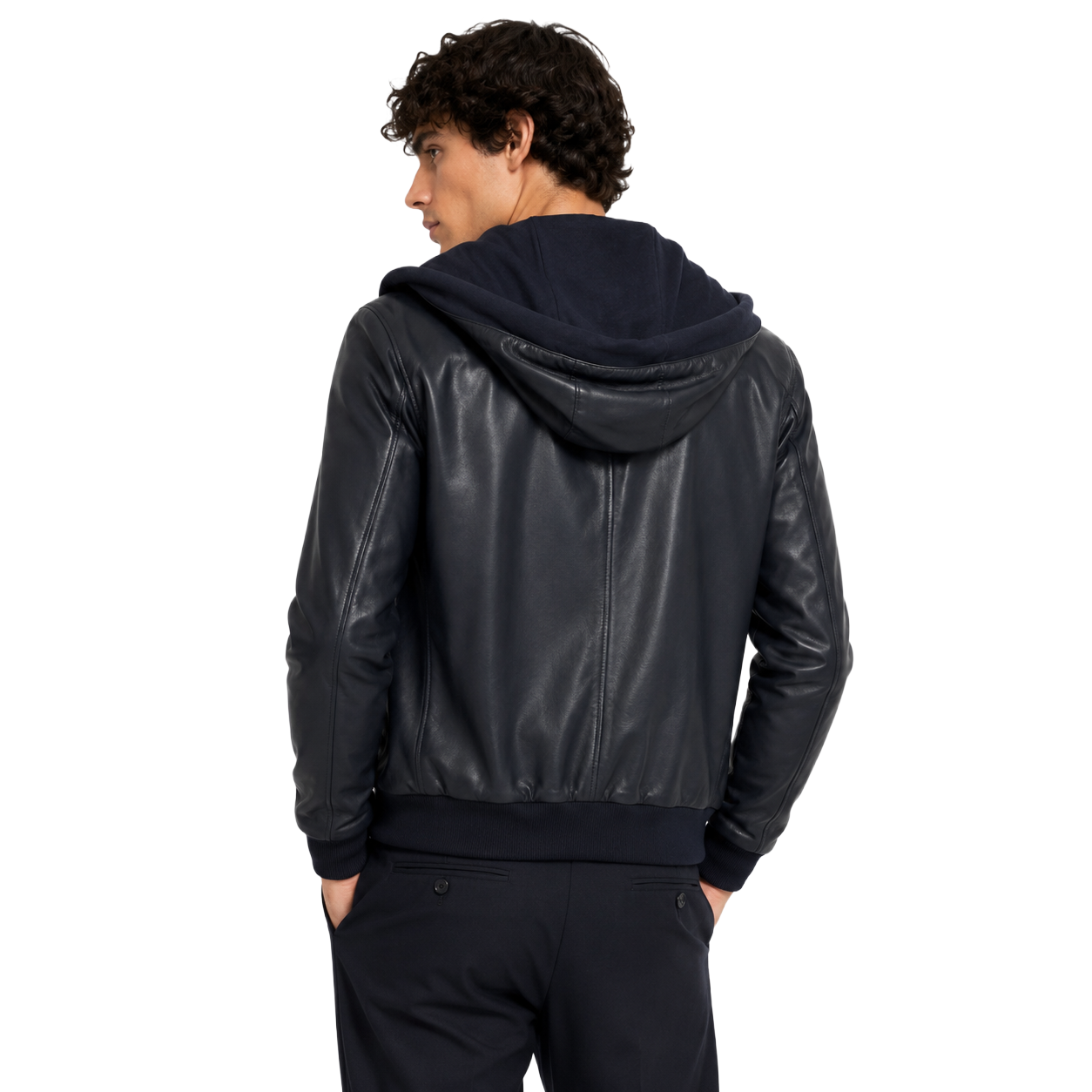 Giacca in pelle con cappuccio