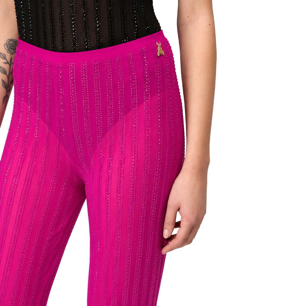 Pantaloni fucsia con strass