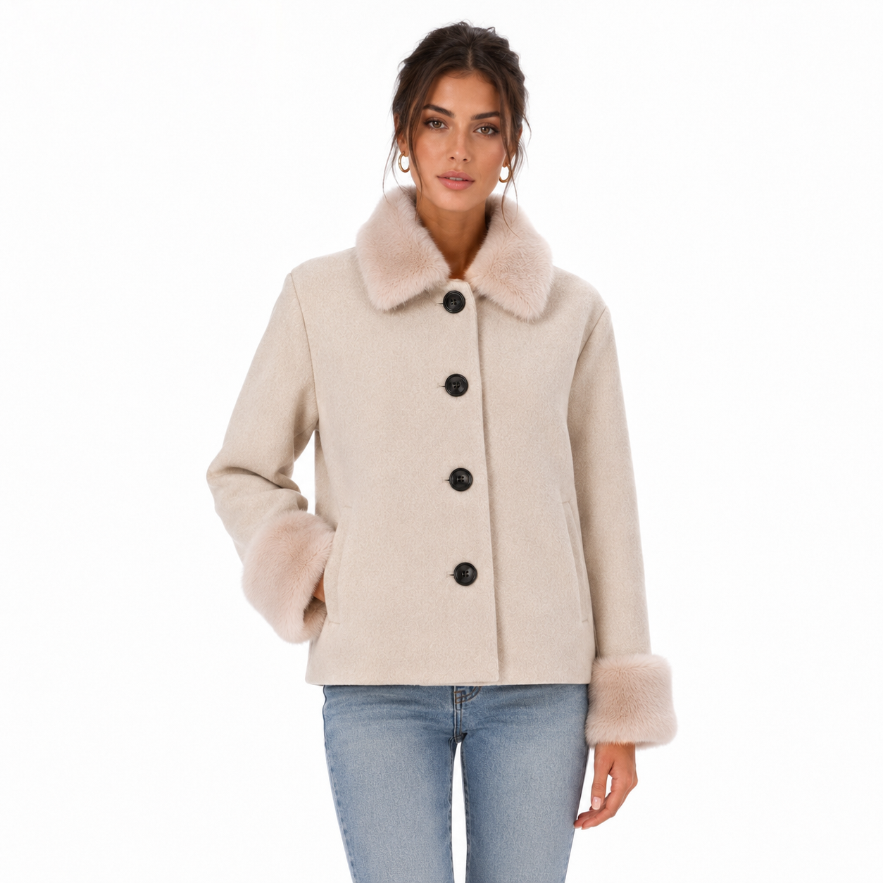 Cappotto corto pelliccia beige