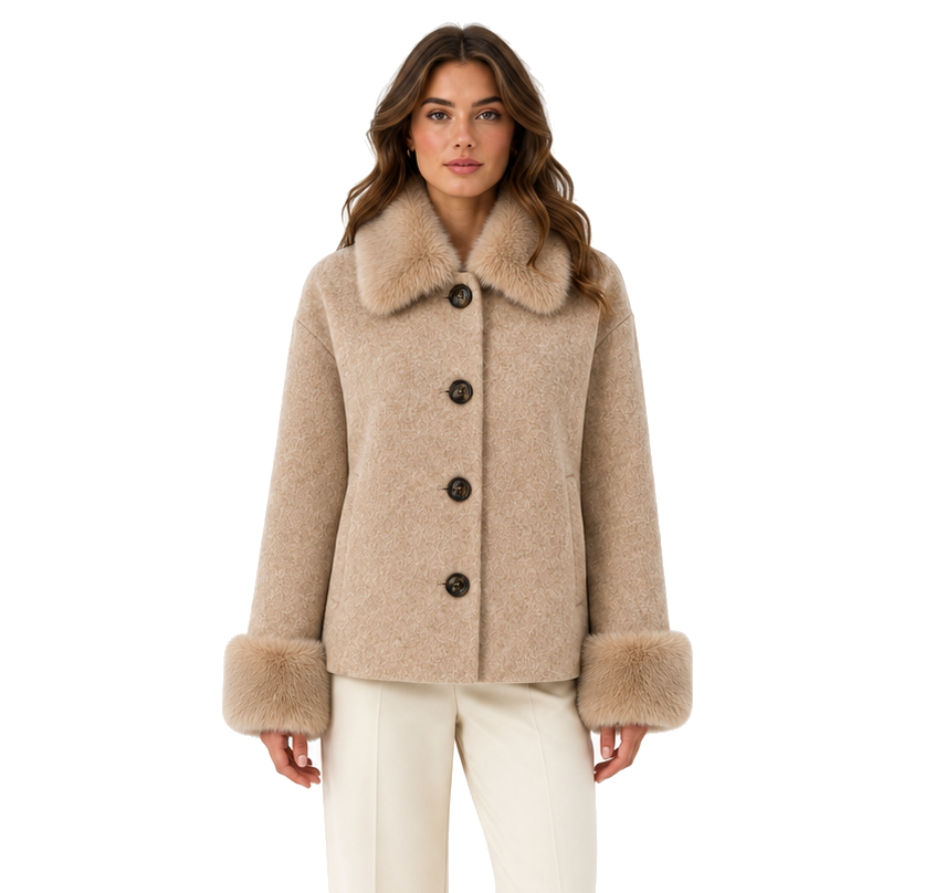 Cappotto corto pelliccia camel