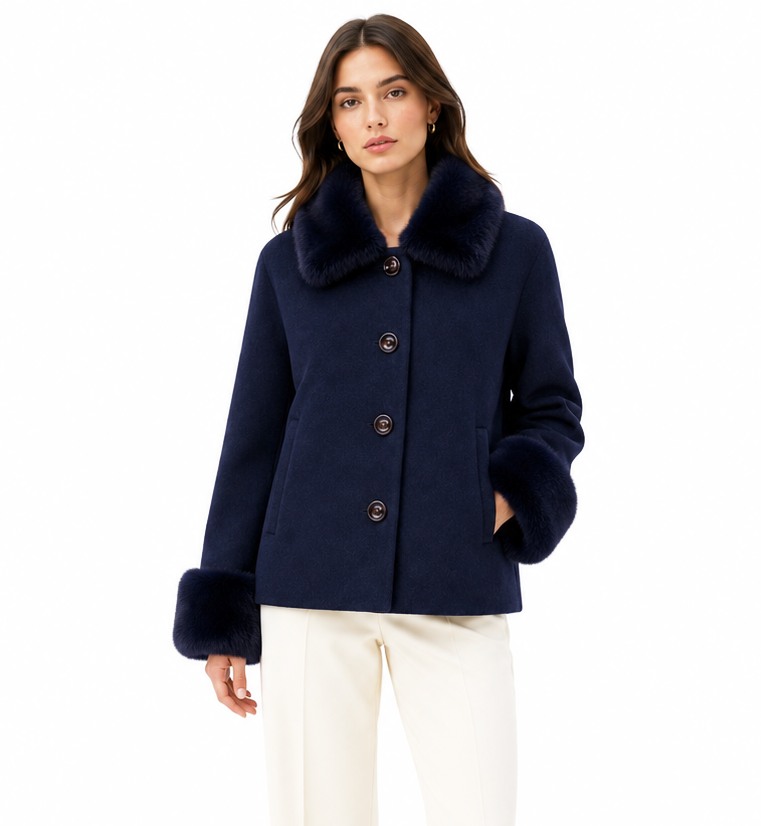 Cappotto corto pelliccia blu