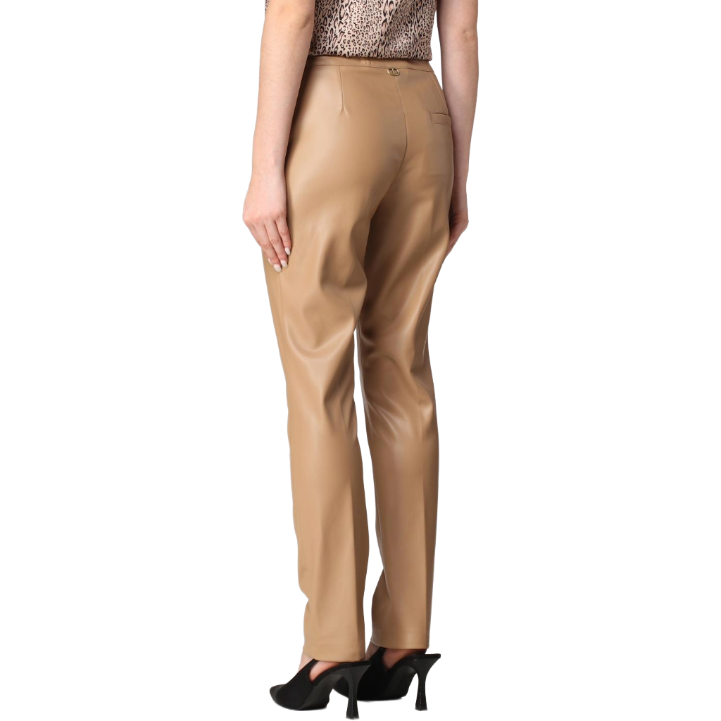 Pantaloni ecopelle beige