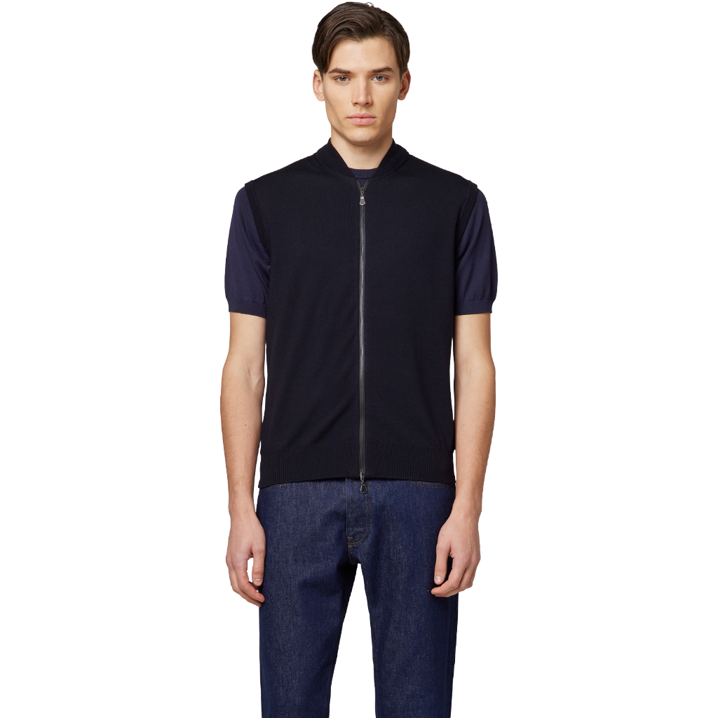 Gilet zip merinos blu